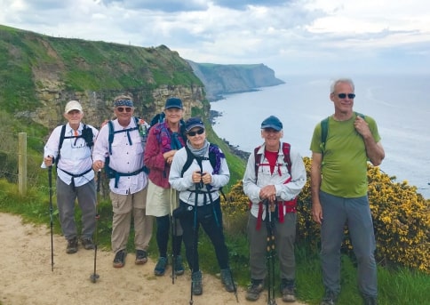 OLLI hikers Harold Bruner, Tom Scheiwe, Cathy Love, Gail Cauldwell, Gary Wagoner and Dan
Schnittka on the Wainwright Coast-to-Coast Trail.